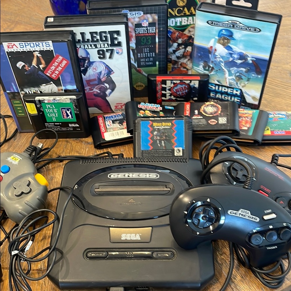 SEGA Black Console with Games and Controllers
